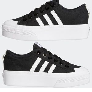 ADIDAS NIZZIA Platform Shoes Blk/Wht 7.5 M Women